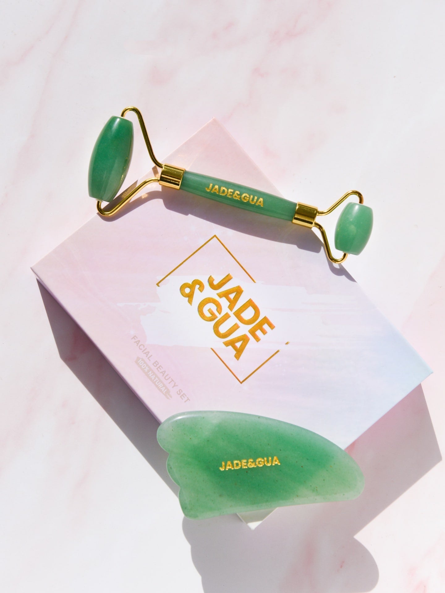 Nature in Aventurine Jade Roller & Paw Gua Sha Set by Jade and Gua