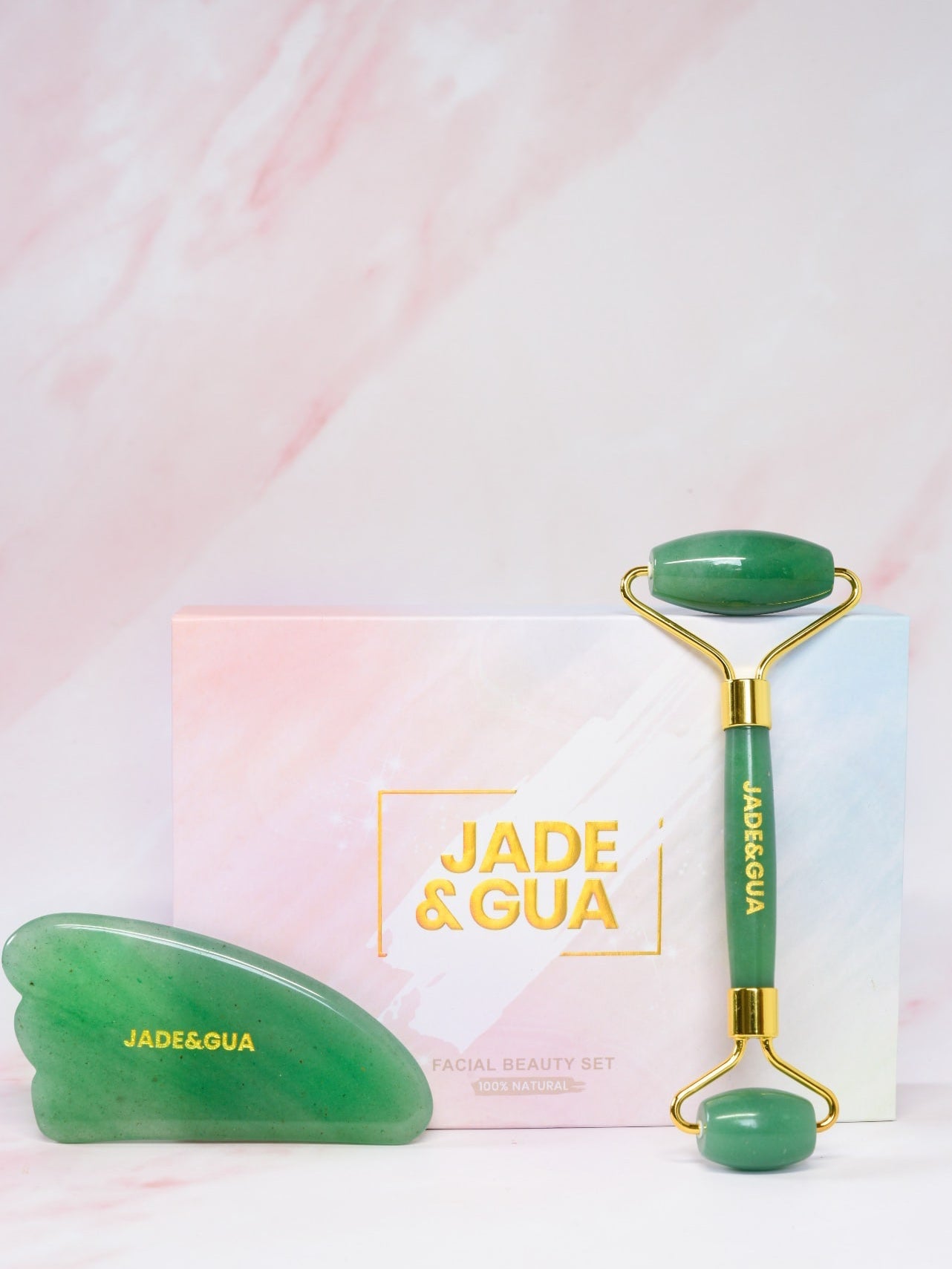 Nature in Aventurine Jade Roller & Paw Gua Sha Set by Jade and Gua